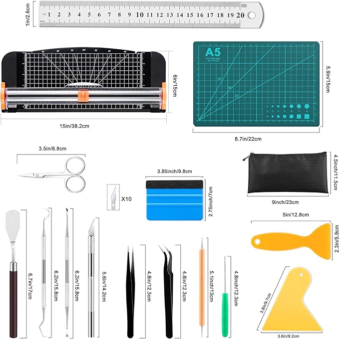 Famomatk 27PCS Craft Weeding Tools for Vinyl Kit,Utility Knife Vinyl Weeding Tool Set with 12Inch Paper Cutter Trimmer for Scrapbooking,Silhouettes,Cameos,DIY Art Crafting,Cutting,Splicing,Cardstock