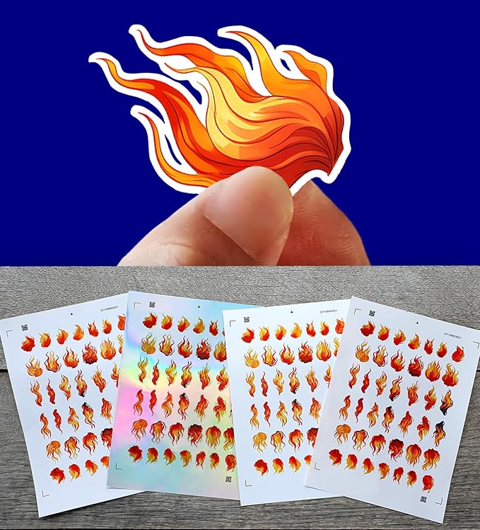 Stickers Pack (Over 150 Stickers) Amazing Bright Paintings of Fires Vintage Styled Small Vinyl Stickers White Holographic Transparent
