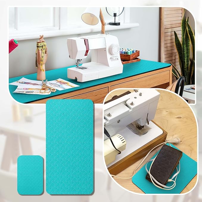 2 Pcs Sewing Machine Muffling Mat Pedal Sewing Mat Reduce Vibrations Noise No Slip Machine Accessories for Quilting(17'' X 36'' and 9'' X 14'',Blue, Black)
