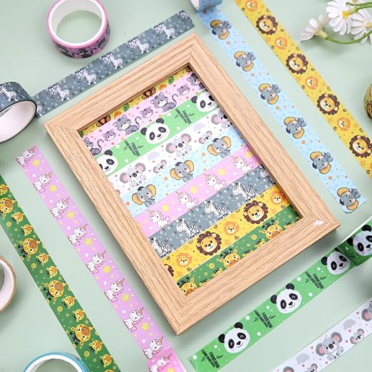 Cute Washi Tape Set, 12 Rolls Kawaii Animal Decorative Tape Cartoon Forest Masking Tape for Journaling Supplies, Junk Journal, Scrapbooking, DIY Arts & Crafts, Gift Wrapping