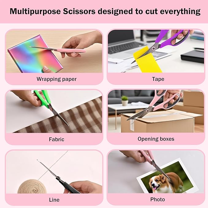 Scissors Set of 6-Pack, Rkqoa 8" All Purpose Scissors Bulk - Thick Sharp Shears for Office School Sewing Craft Fabric Supplies, Classroom Must have, Teacher/Class Scissor, Right/Left Handles