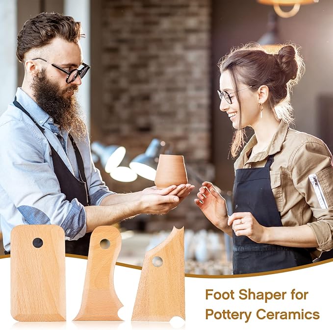 Amylove 7 pcs Big Size Pottery Foot Shaper Tools Pottery Trimming Tools Ceramics Profile Rib Bundle Foot Shaper for for Carving Clay Molds Clay Ceramics, Beech Wood