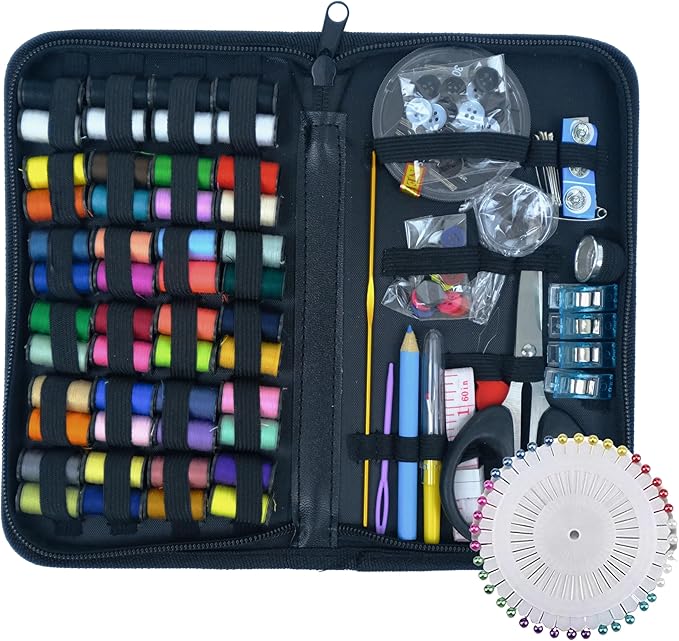 Sewing Kit with Case, 172pcs Sewing Accessories, Friendly for Beginner and Professional for Worker, Suitable for Travel, Home, School and DIY,Hand Sewn Needles, Tape Measures, Scissors