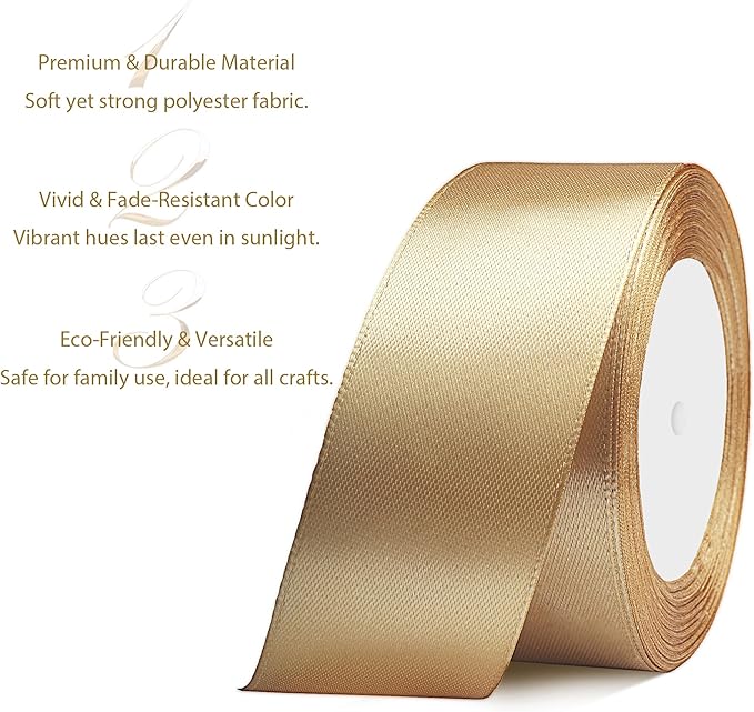 Gold Satin Ribbon 1-1/2 Inch x 2 Rolls Gold Wide Satin Fabric Ribbon for Gift Packaging, Christmas, Wedding, Flower Bouquet, Holiday Party, Invitation