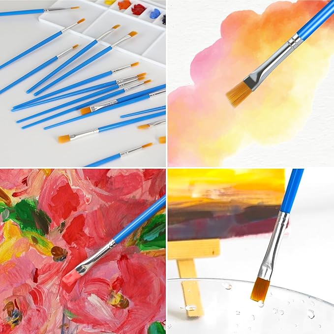 Paint Brushes Set for Acrylic Painting, 15 Pcs Flat and 15 Pcs Round Art Paint Brush Acrylic Painting Brush, Paint Brushes for Kids Adults Oil Watercolor Rock Painting Body Face Nail Art