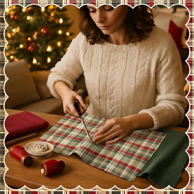 60 Pcs 10 x 10 Inch Vintage Christmas Quilting Fabric Plaid Homespun Fat Squares Patchwork Red Buffalo Plaid Precut Fabric Bundles for Xmas Winter Fall Quilting Crafting DIY Craft Sewing