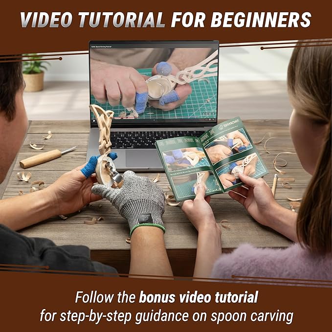 BeaverCraft Wood Spoon Carving Kit for Beginners DIY04 - Whittling Set Includes Spoon Carving Tools, Sloyd Whittling Knife Hook Knife, Basswood Blank - Woodworking Hobby Kit for Adults & Kids