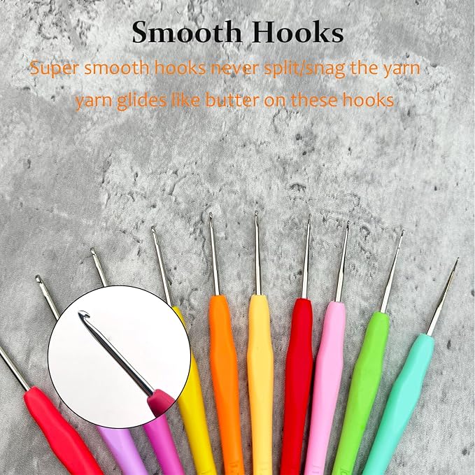 Mdoker 2PCS Small Size Crochet Hook Ergonomic Handle Crochet Hook Needles for Arthritic Hands,Thread Crochet Steel Lace Hooks Size 0.75mm
