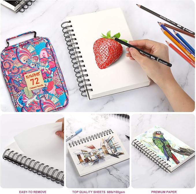 Limous Colored Pencils, 72 Colored Pencil Set with A5 Sketch Book and Zipper Travel Case, Multi Colored Pencils with 7 Metallic Colors, Ideal for Drawing, Sketching, Blending and Color Layering