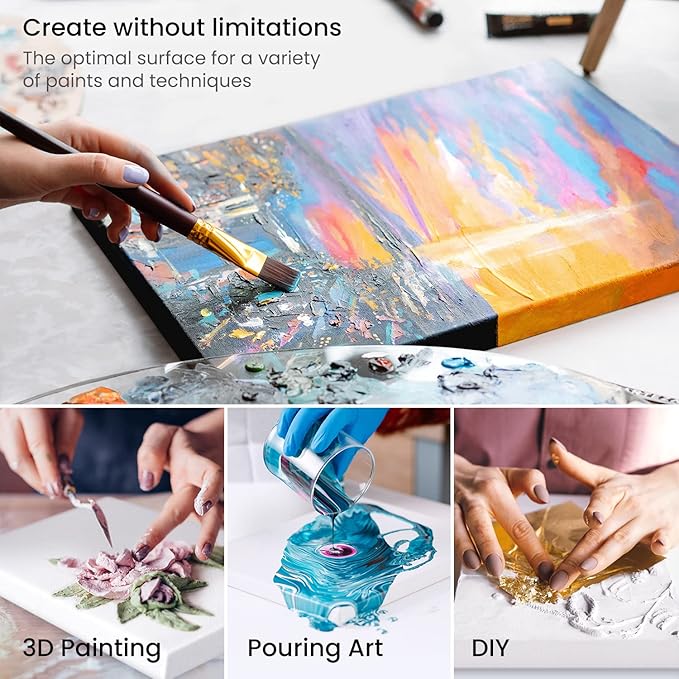 ARTEZA Stretched Canvas, 16 x 20 Inches, Pack of 6, Blank White Large Canvas for Painting for Acrylic, Oil and Gouache Paints