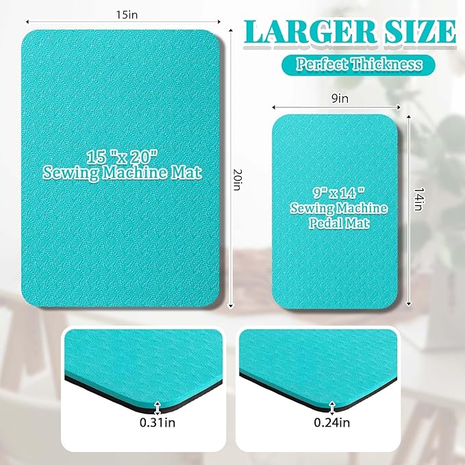 2 Pcs Sewing Machine Muffling Mat Pedal Sewing Mat Reduce Vibrations Noise No Slip Machine Accessories for Quilting(15'' X 20'' and 9'' X 14'',Blue, Black)