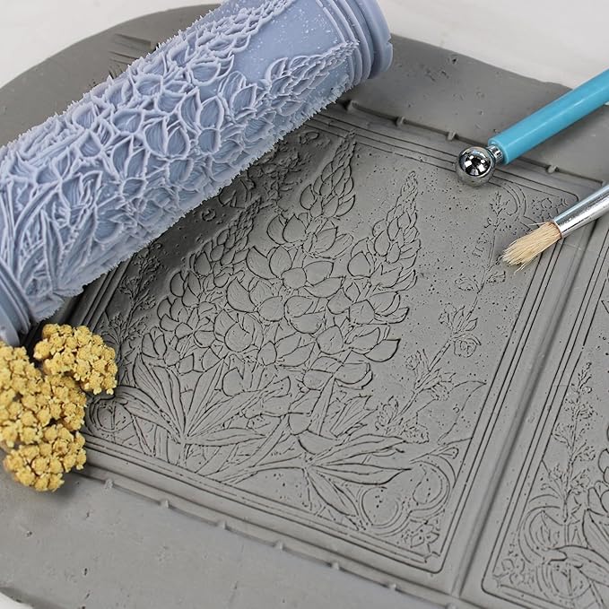 Lupine Flower Clay Texture Roller (4") - Flower Set #02 - Embossing Pattern Roller for Polymer & Ceramic Clay, Pottery & Crafts