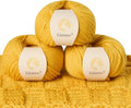 100% Merino Wool Yarn, 3-Ply Luxurious and Soft Yarn for Hand Knitting & Crocheting (Gold,3Balls)