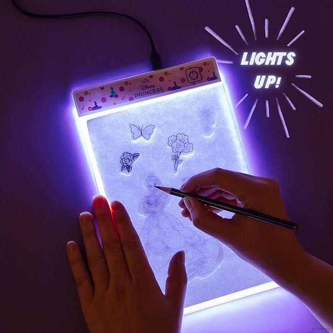 Fashion Angels Disney Princess Light Up Sketchpad, Kids Design Kit with Illuminated Tracing Pad, 5 Reusable Clings, Sticker Sheet & More for Girls Ages 8+
