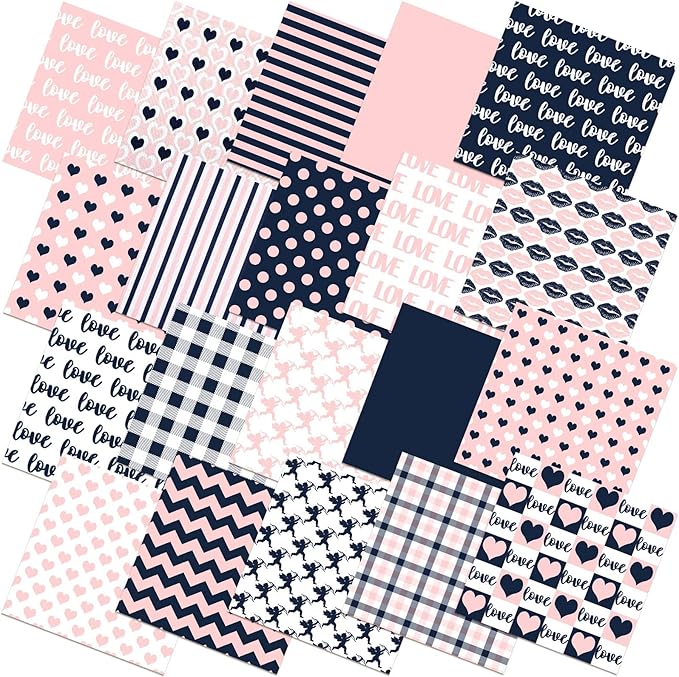 20 Pcs 10''x10'' Valentines Pink Quilting Fabric Square Bundle Love Heart Precuts Quiltted Fabric Plaid Polka Dot Printed Patchwork Supplies for DIY Material Sewing Craft Strips