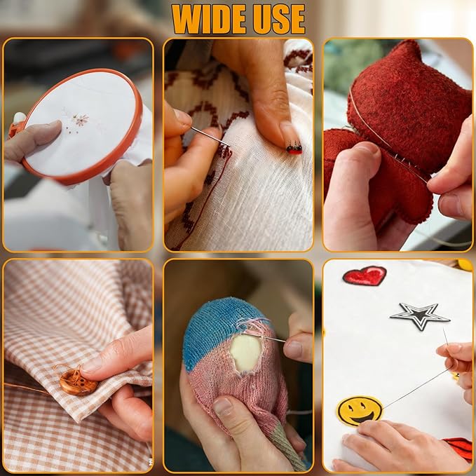 40 Pcs Big Eye Stainless Steel Hand Sewing Kit with Measuring Tape – Portable Needle and Thread Set with Thimbles & Threaders for Home, Travel & Emergency Repairs