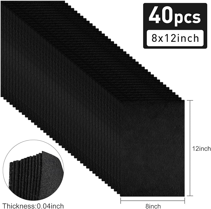 40 Pcs Black Soft Felt Fabric Sheet 8" x 12" Assorted Color Felt Fabric Sheets for Crafts DIY Handcraft Sewing Squares Patchwork Nonwoven