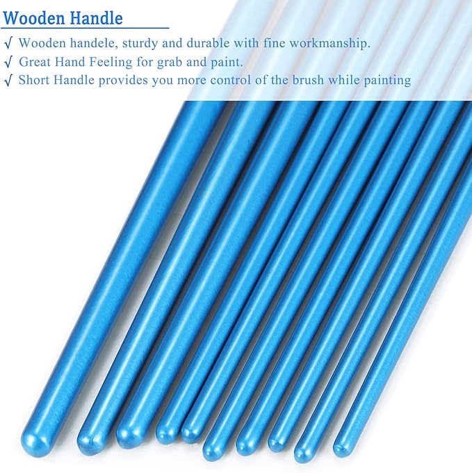 BOSOBO Paint Brush Sets, 10 Pack 100 Pcs Pointed-Round Tip Paintbrushes Nylon Hair Artist Acrylic Paint Brushes for Acrylic Watercolor Oil, Face Art, Model, Miniature Detailing & Rock Painting, Blue