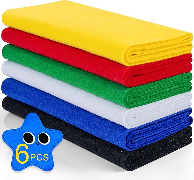 XSEINO 6 Rolls 12"x35" 1.4mm Thick Soft Felt Fabric Sheet 6 Assorted Mondrian Series Colors Felt Pack for DIY Craft Sewing Squares Nonwoven Patchwork