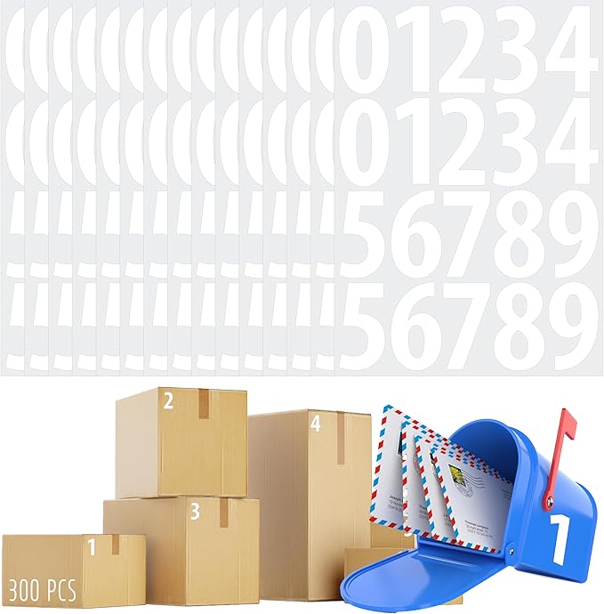 300 PCS Number Stickers, 3" Waterproof Vinyl Stickers Self-Adhesive Consecutive Number 0-9 Labels Without Residue Left for Office, Classroom, Indoor, Boxes, Storage (15 Sheets, White)