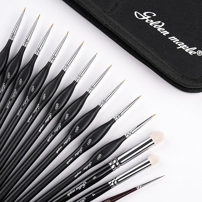 Detailing Brush Set - Golden Maple 13pcs Miniature Paint Brushes and Dry Brush Set for Fine Detail Paint, Acrylic Painting, Watercolor, Oil, Models
