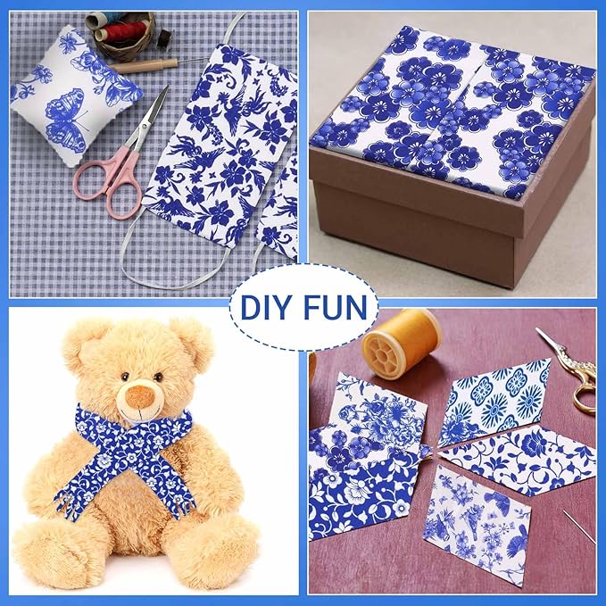 40 Pcs Chinoiserie Cotton Jelly Fabric Strips Blue and White Porcelain Patchwork Strips Roll for Quilting Crafting Blue White Floral Bird Precut Patchwork for Sewing DIY Crafts