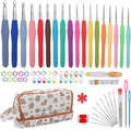 Crochetbox Crochet Hooks Set, 18 Size 0.5mm-10mm(P) Ergonomic Handles Crochet Hooks with Case for Arthritic Hands, Kintting Needle with Crocheting Tool for Crocheters