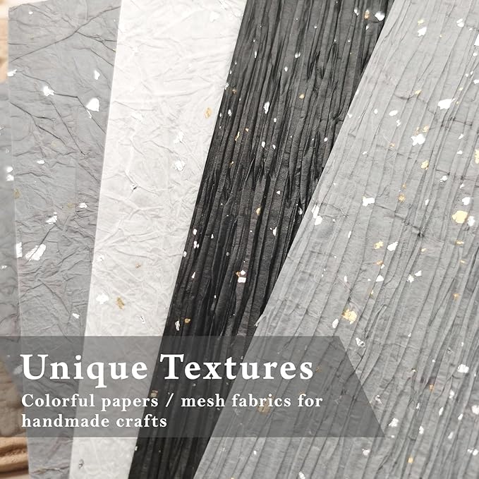 A5 Size black white gray Textured Fabric Art Paper And Textured Fabric paper 6PCS For Handicraft Production, Junk Journaling Supplies, Card Making, Collage Art Decoration.