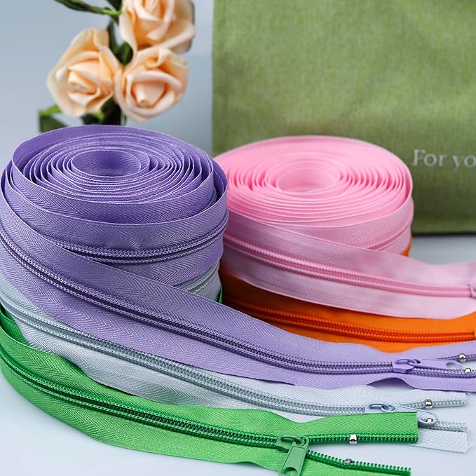 #5 Nylon Zipper Tape for Sewing: YZSFIRM 76 Yards Color by The Yard Nylon Coil Zippers for DIY Sewing Craft with 95 Bulk Metal Zipper Slider