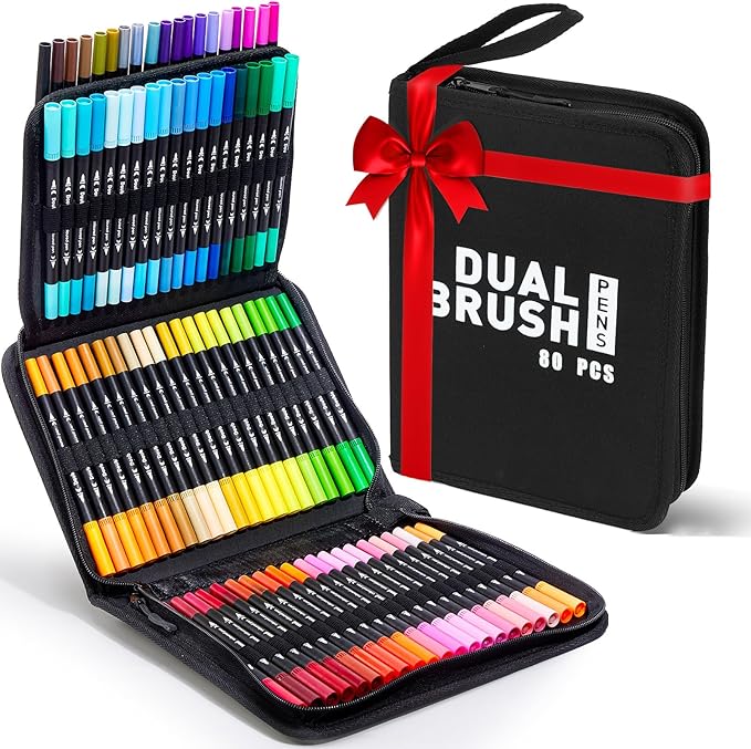 80 Coloring Markers for Adults No Bleeding, Dual Tip Fine & Brush Marker Pens, Art Colored Markers Set for Kids Adults Coloring Books Bullet Journaling Drawing