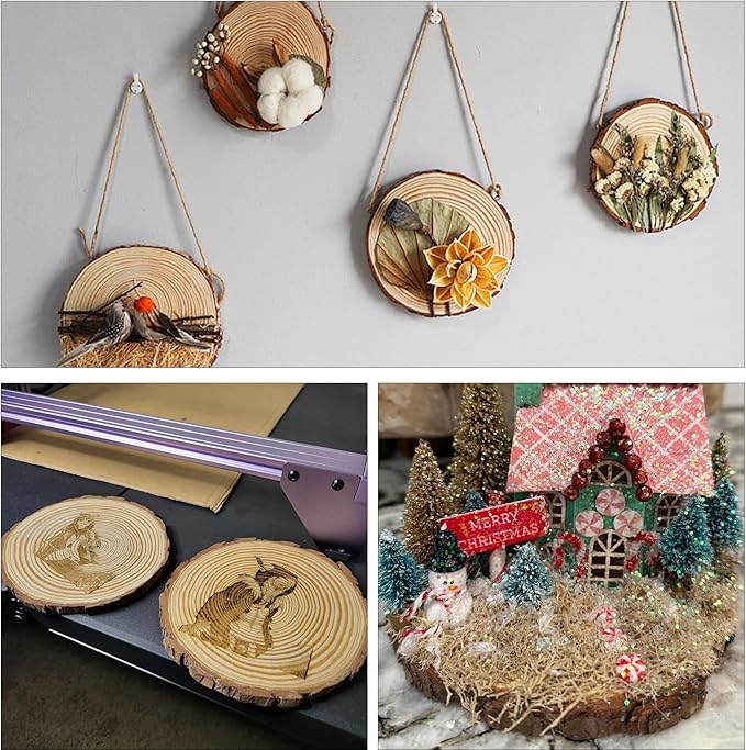 26 PCS Unfinished Wood Slices for Centerpieces, 5.5-6.3 Inch Natural Wood Slices with Tree Bark Pine and Wood Rounds Discs for DIY Crafts, Centerpieces, Art & Decor