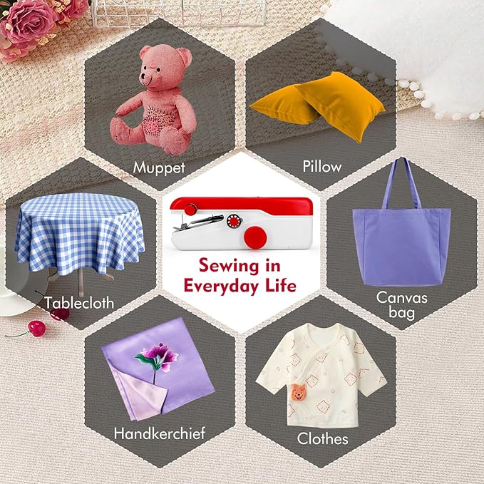 Handheld Sewing Machine, Mini Portable Sewing Machine for Beginners, Electric Fast Stitching, DIY Fabric Clothes Repair Kit, Home Travel Mending Machine with Accessories