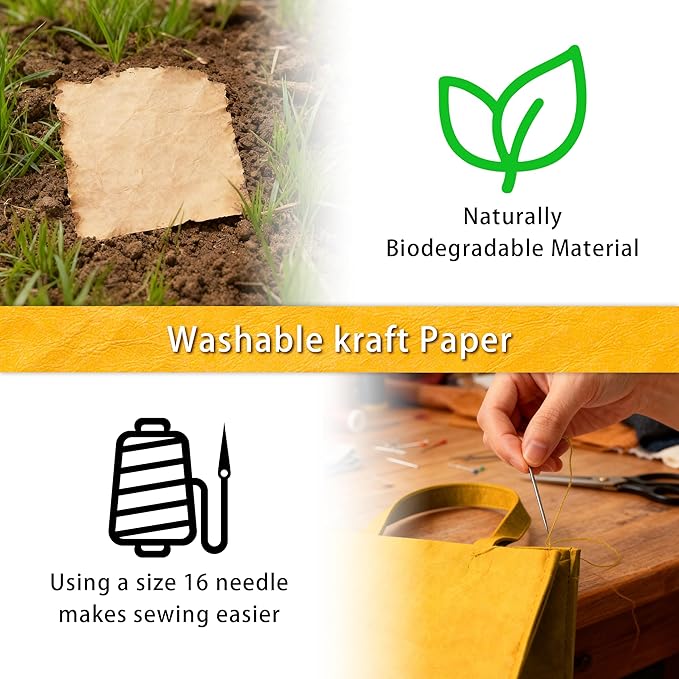 GONGZITEM Washable Kraft Paper Roll 19.5" x 58.5" – Sewable Kraft Paper Fabric for DIY Bag Making, Tote & Lunch Bags – Leather-Like Craft Material (GZ03)