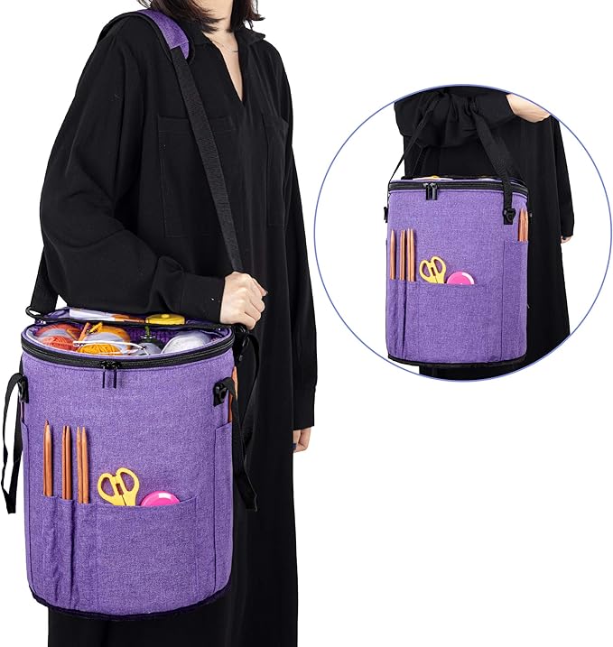 Teamoy Crochet Bags for Women, Yarn Storage Organizer, Knitting Project Bag for Knitting Needles and Hooks, Purple