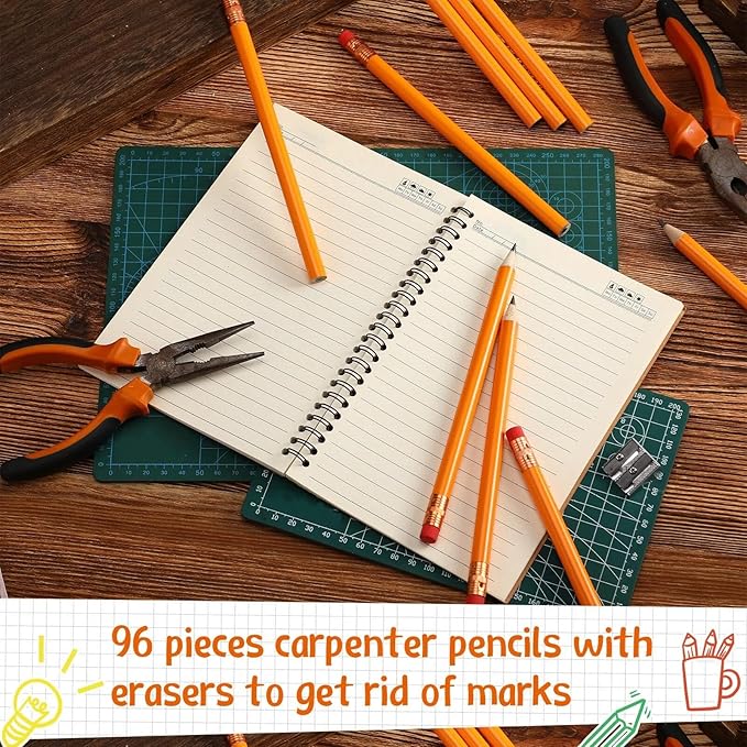 Fainne 102 Pcs Bulk Thick Jumbo Graphite Pencils Set 96 Fat Giant Large Pencils and 6 Sharpeners Enhanced Grip for Art Drafting Writing Drawing Office and Home Use(Orange, Gold,Round)