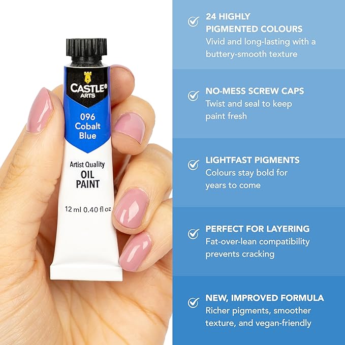 Castle Art Supplies 24 X 12ML Oil Paint Set | Great Value Set for Adult Artists, Beginners and Advanced | Vibrant Variety of Smooth-to-Use Colors | in Impressive Presentation Box with Tutorial (New)