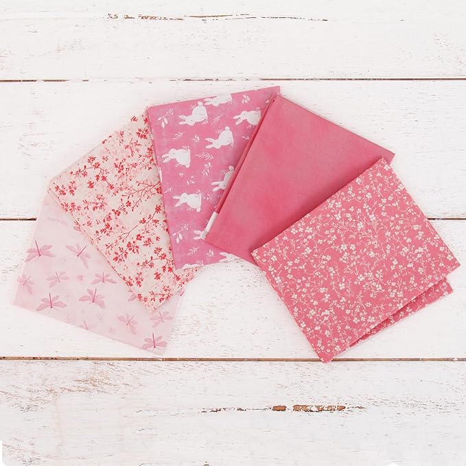 Threadart Exclusive 5 Fat Quarter Bundles - Light Pink Vintage Prints 100% Cotton Fabric - Premium 100% Cotton Quilting Fabric - No Duplicates - Full Size Fat Quarters 18"x21" - Light Pink