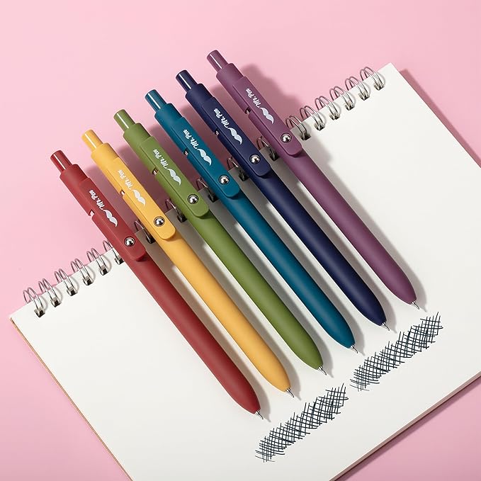 Mr. Pen- Retractable Gel Pens, 6 Pack, Vintage Color Barrels, Black Ink, Fast Dry, Fine Point 0.5mm, Cute and Aesthetic for Journaling
