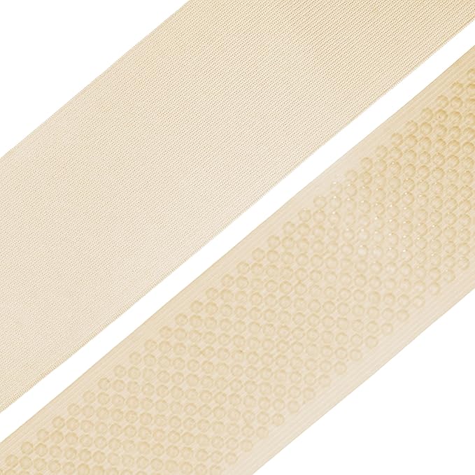 Mandala Crafts 2.5 Inch Elastic Silicone Gripper Tape for Clothing - 5 Yds Dotted Non Slip Elastic Band for Sewing - Cream Silicone Flat Fabric Stretchy Ribbon Straps