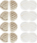 MABOZOO Assorted Chunky Yarn for Crocheting - 8 Pack, Fluffy Chenille & Giant Thick Fuzzy Yarn - 4 White & 4 Khaki (31.7 yds, 8 oz Each)