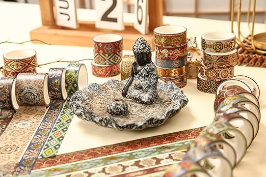 20 Rolls Chinese Style Washi Tape Set, Ancient Palace Pattern Decorative Masking Tapes with Gold Foil, Oriental for Craft, Scrapbook, DIY, Gift Wrapping (11-Crimson Palace Elegance)