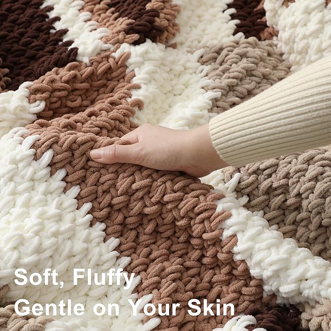 #6 Super Bulky Blanket Yarn for Crocheting - 4 Skeins(Each 10.5oz/300g, 220yds/201m), Chunky Chenille Thick Plush Big Soft Yarn for Crocheting Knitting Blankets, Khaki