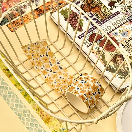 8 Rolls Retro Washi Tape Set Vintage Arts Adhesive Tapes Wide Painting Patterned Decorative Masking Tape Sets for Craft, Kids, Scrapbook, DIY, Gift Wrapping (Watercolor Ink)