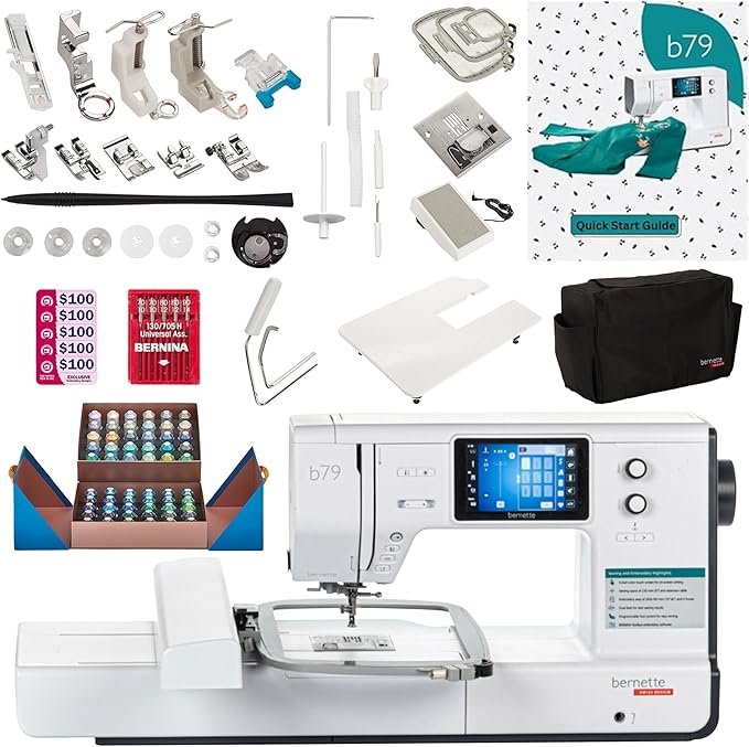 Bernette B79 Sewing & Embroidery Machine - Deluxe Embroidery Design Tools Bundle (Over $500 Embroidery Design Tools and 60 pcs Northern Lights Thread)