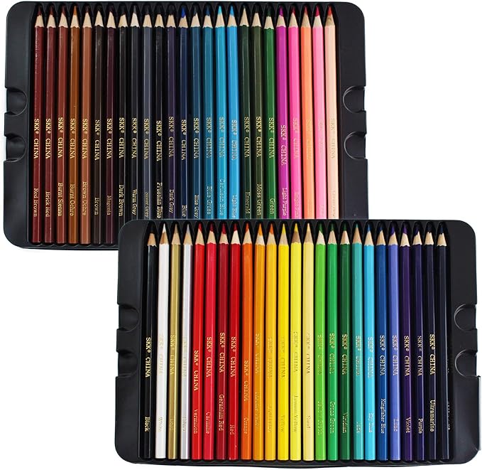 SKKSTATIONERY 50Pcs Colored Pencils, Packing in Tin, 50 Vibrant Colors, Drawing Pencils for Back to school, Sketch, Arts, Coloring Books Christmas Gifts