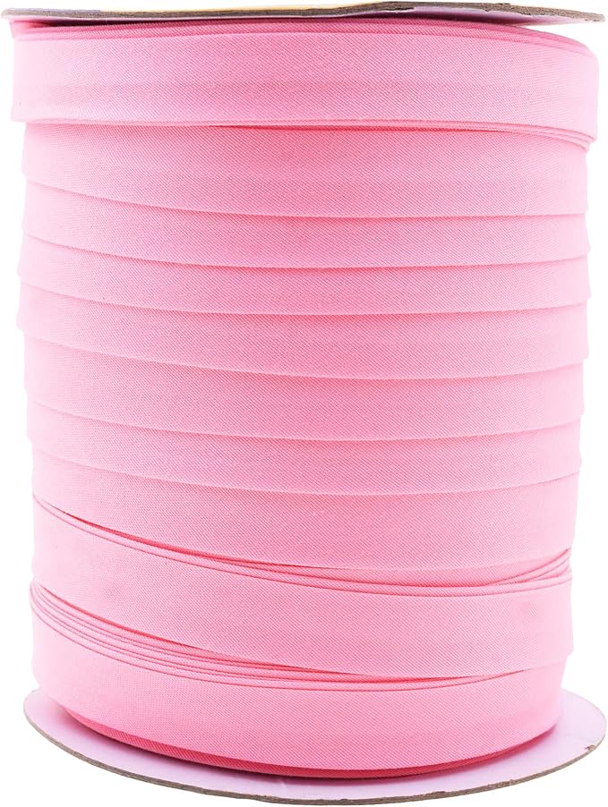 Mandala Crafts 55 Yards 5/8 Inch Pink Double Fold Bias Tape for Sewing - Bias Binding Tape for Quilting Binding, Hemming, Seam, and Fabric Piping