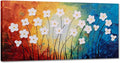 Yihui Arts Hand Painted Textured Flower Oil Painting on Canvas - Colorful Abstract White Floral Artwork for Home Decor, Modern Wall Art for Living Room, Bedroom, Office