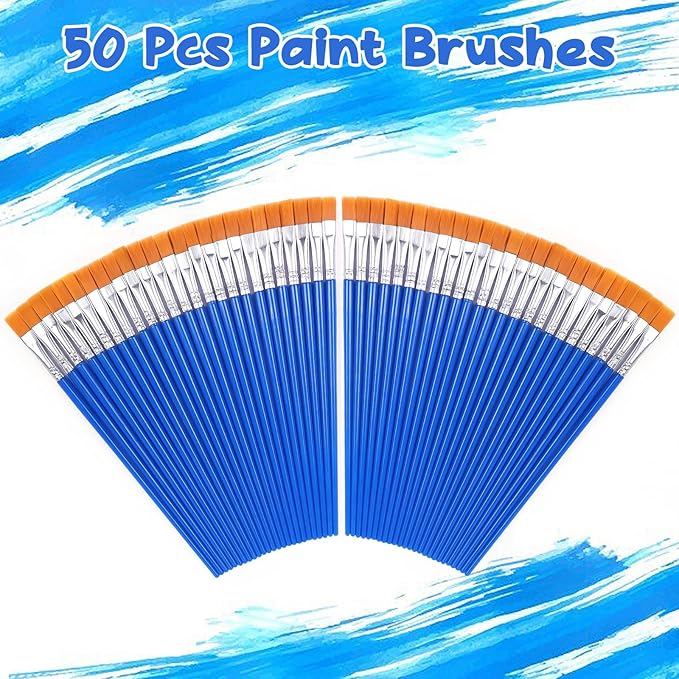 Paint Brush Bulk, 50 Pcs Small Brushes for Acrylic Painting, Craft Paint Brushes Set for Kids Watercolor Face Canvas Detail Painting (Flat)