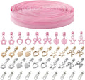 Mylbeter #3 Nylon Coil Zippers by The Yards Pink Bulk Zippers 10 Yards with 40PCS Sliders Continuous Zipper Tape for DIY Bag Clothing Sewing Crafts Gold Pull Sliver Slider Zipper for Bags and Purses