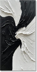 Art Hand-Painted White and Black Texture Abstract Art Oil Painting Modern Minimalist Art Painter Living Office Corridor Wall Art Deco 48x24 inches
